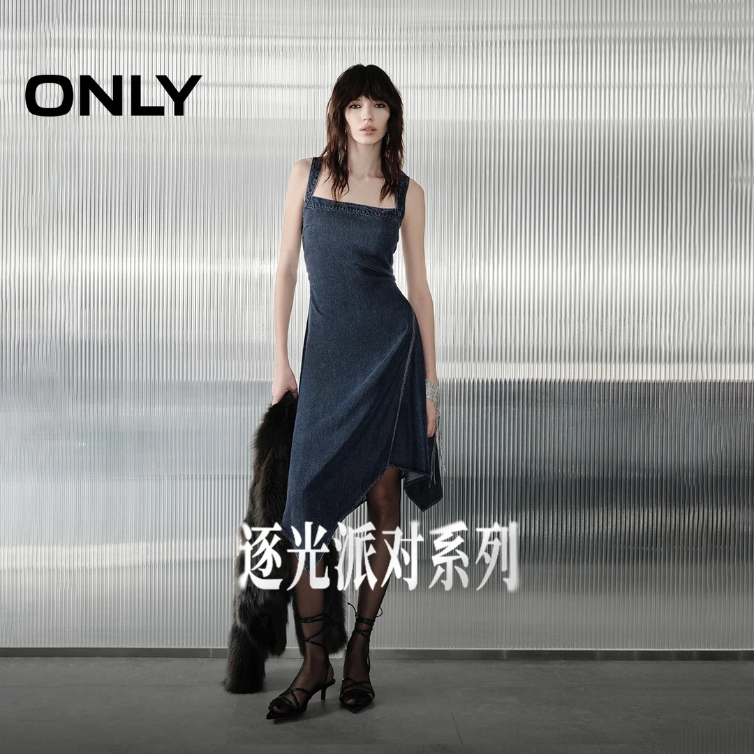 ONLY夏季不规则收腰牛仔吊带连衣裙女纯欲慵懒风女装|125142013