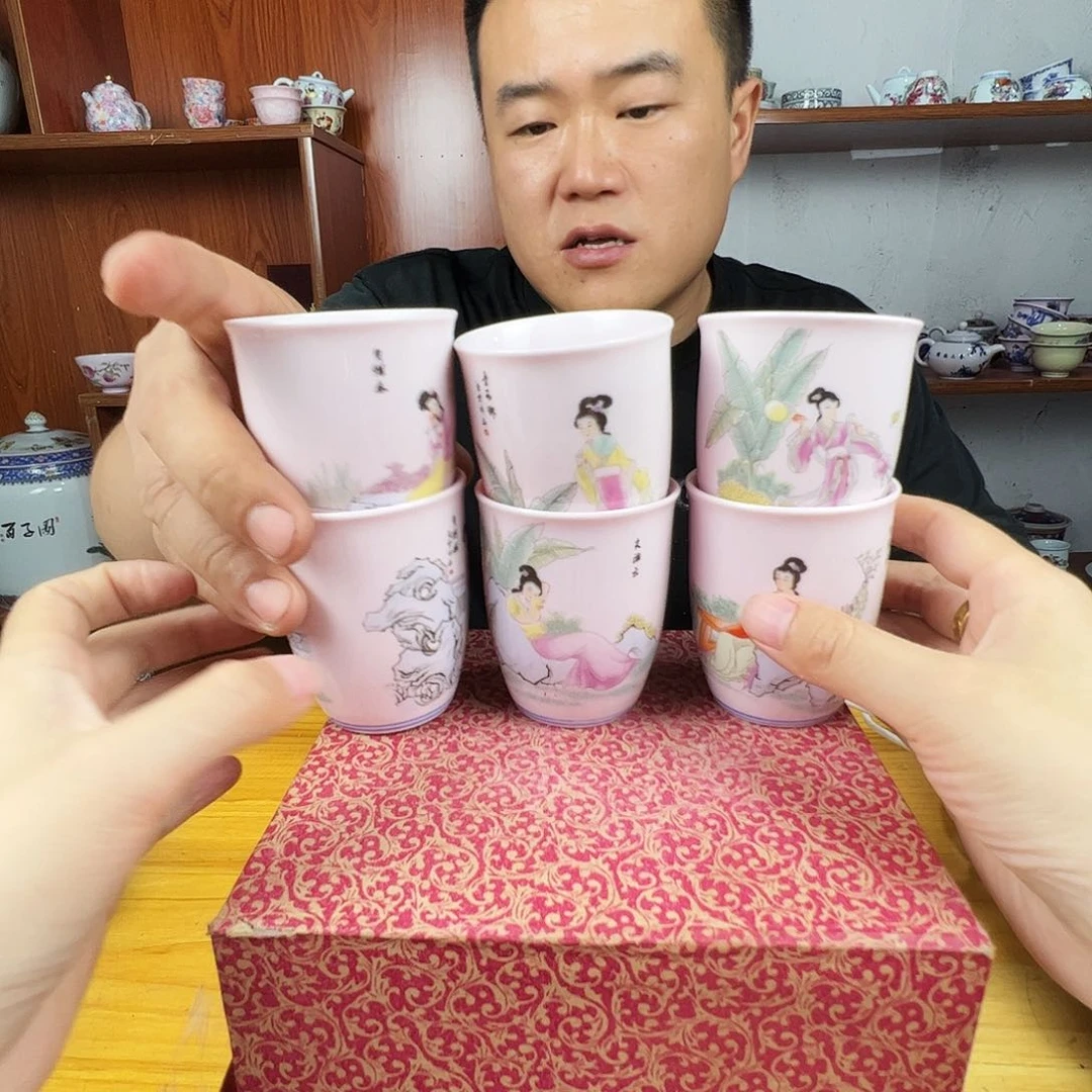 瓷片景德镇陶瓷红希希十二金钗一套