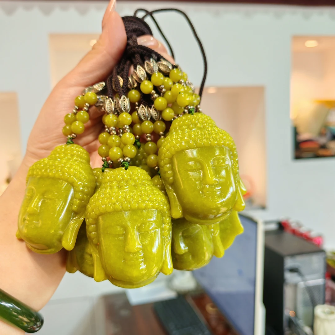 天然岫玉精美大佛头（半珠链）