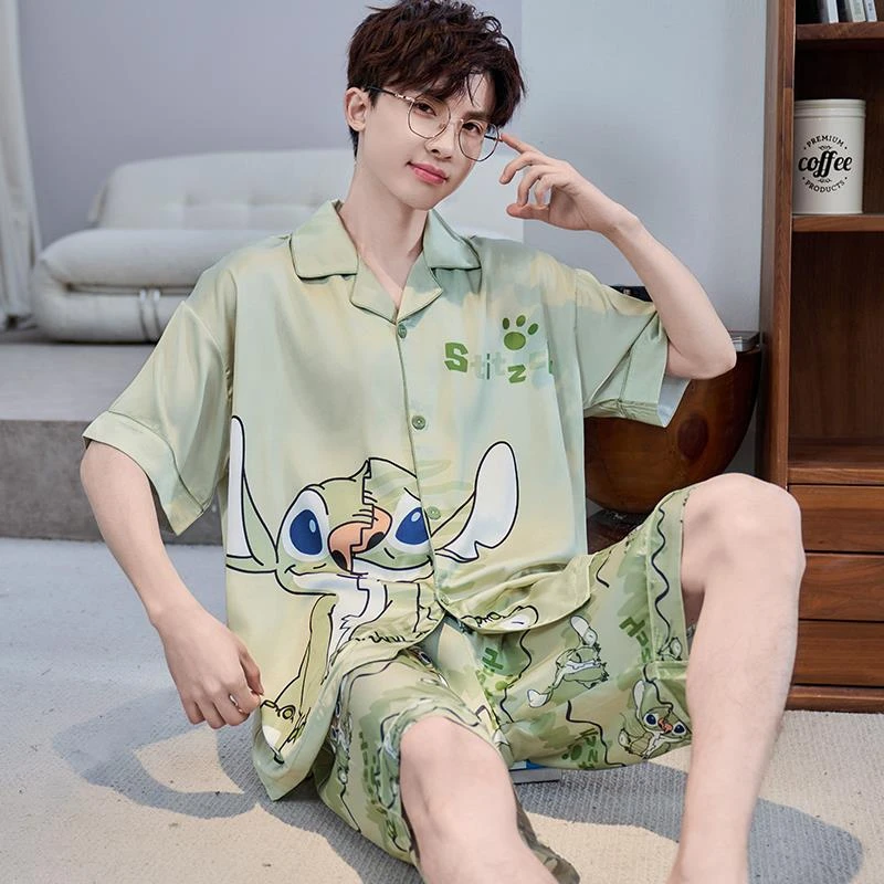 凉感冰雪丝男士睡衣夏季短袖薄款大码青少年学生卡通夏天家居服