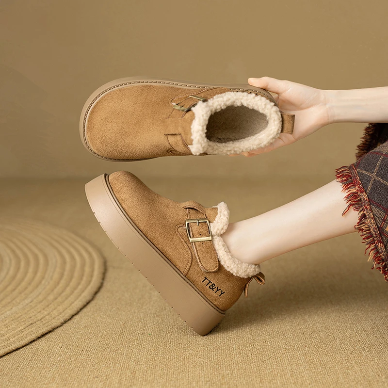 厚底增高雪地靴女加绒加厚勃肯鞋2025新款冬季爆款乐福鞋雪地棉鞋