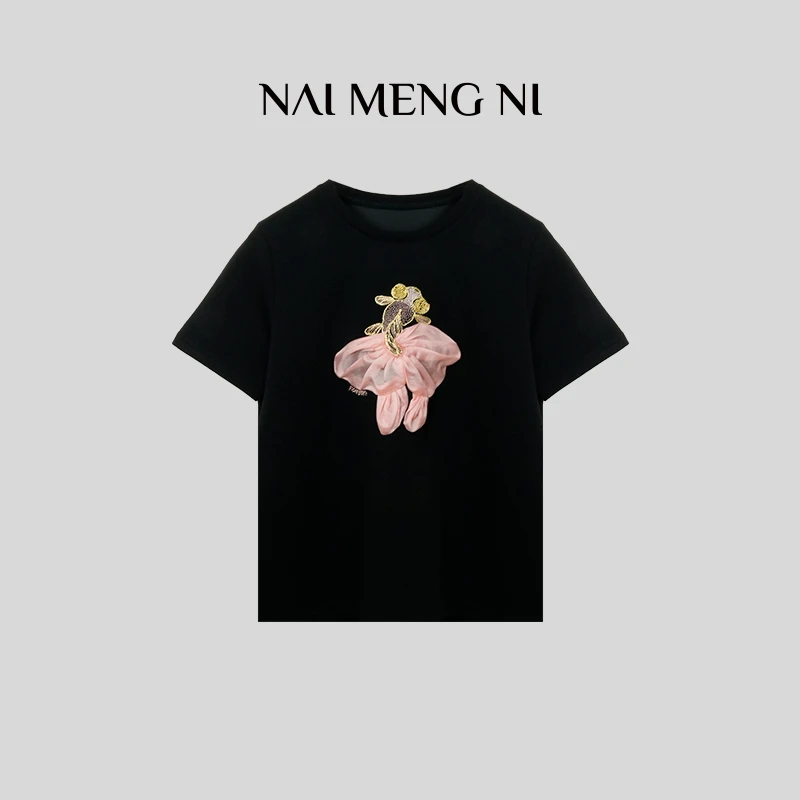 【肉肉】 26N3289小金鱼重工刺绣手缝百搭潮流春夏设计师卡通T恤