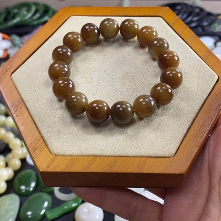 和田玉未镶嵌手链糖料圆珠12mm手串