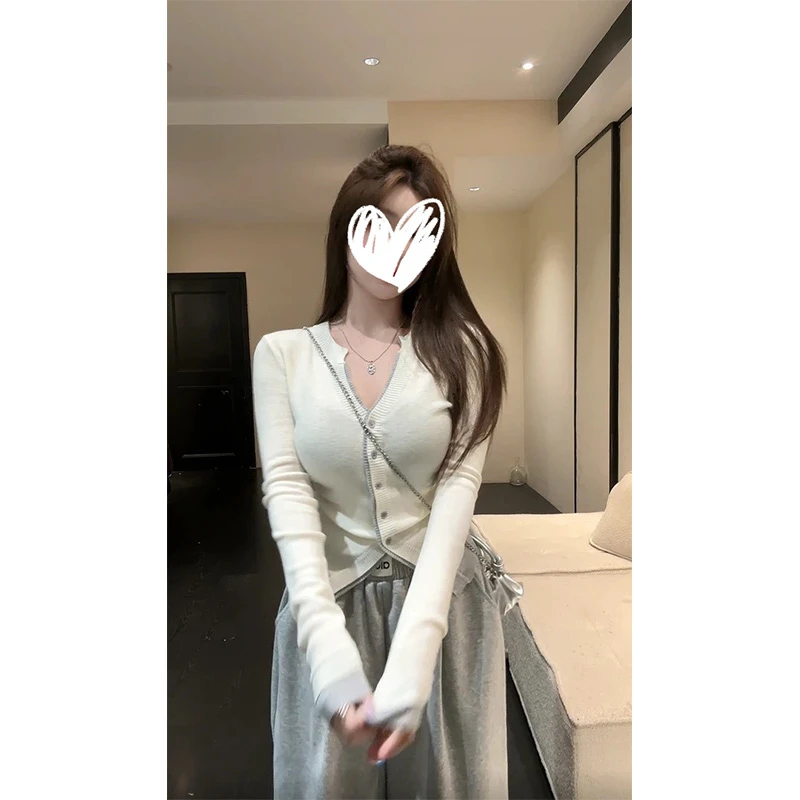 【HuiHui】简约风常规款纯欲开衫针织秋季（L0189）