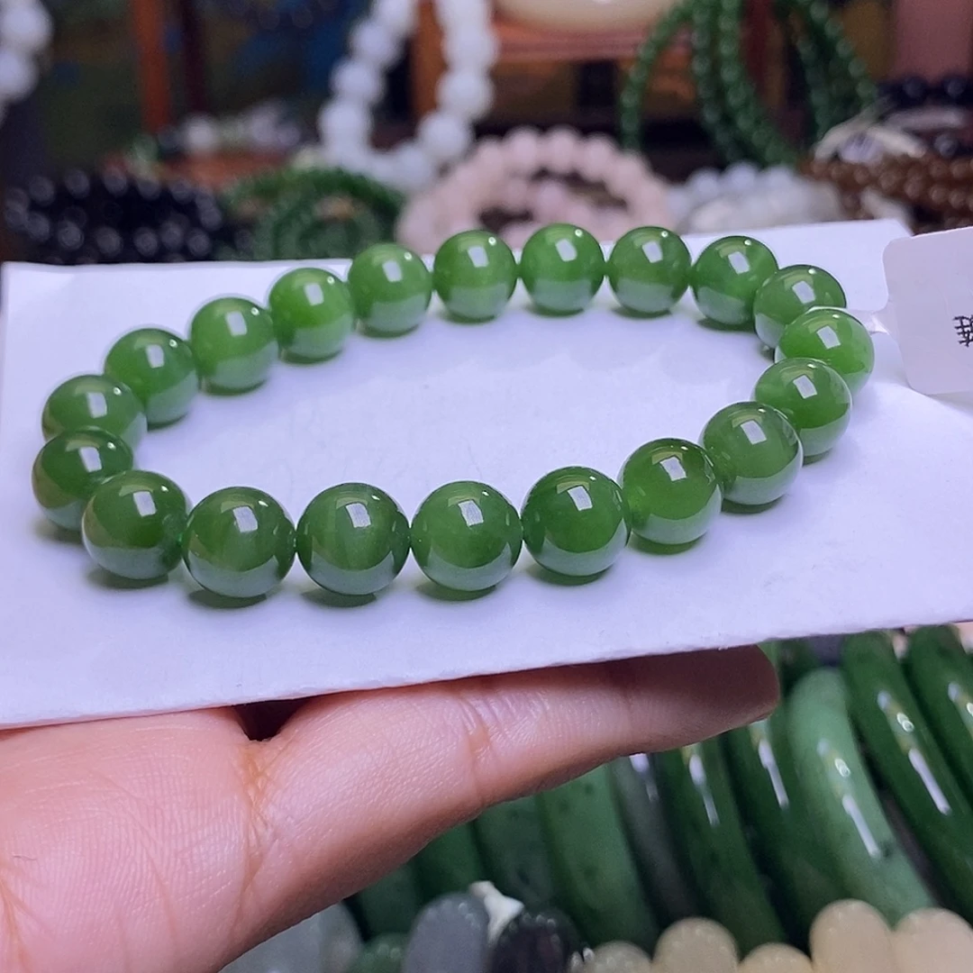 和田玉未镶嵌颈饰碧玉满色满绿老料约10mm手串