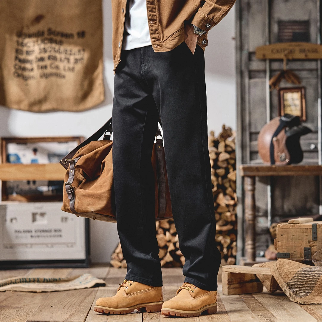 美式重磅双股纱弹力牛仔裤男宽松直筒春秋裤子男潮牌水洗休闲长裤