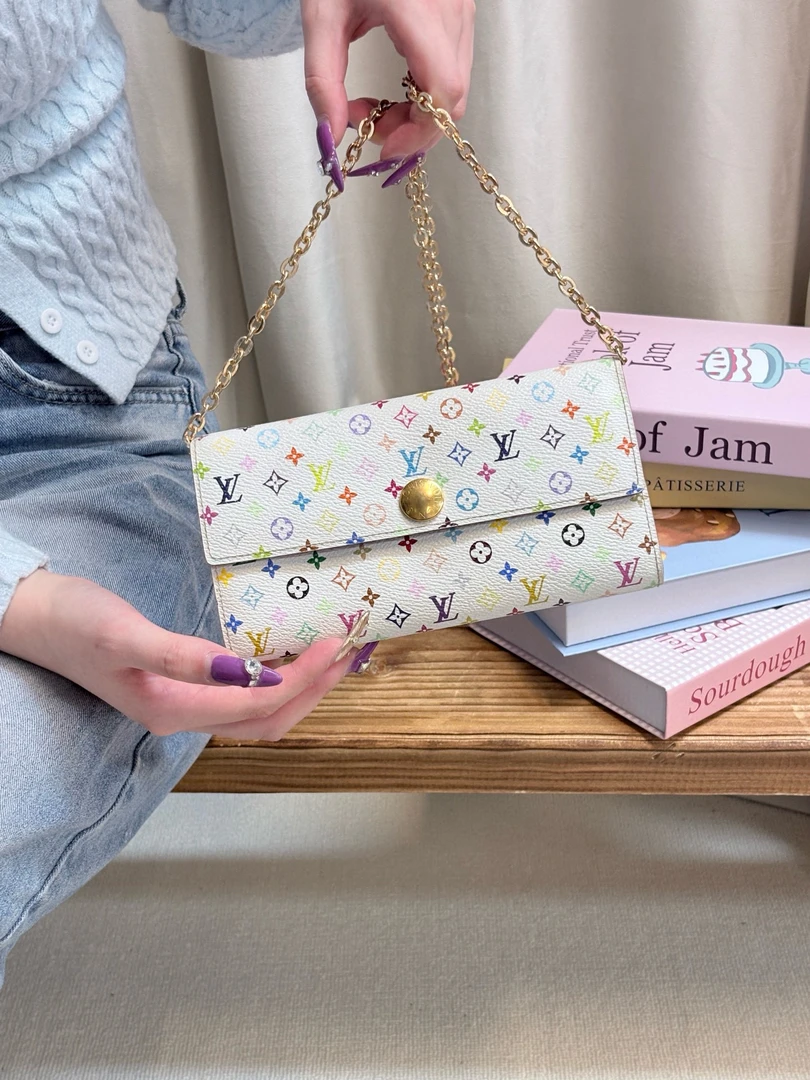 95新 LouisVuitton/路易威登 lv 白三彩金豆钱包