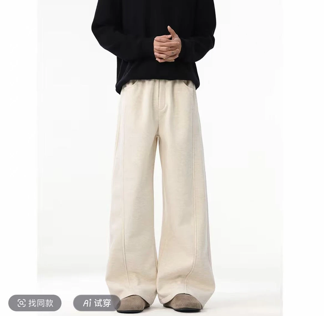 呆呆姐 秋冬保暖醋酸羊毛厚款秋季弯刀百搭神直筒阔腿神裤！超百搭