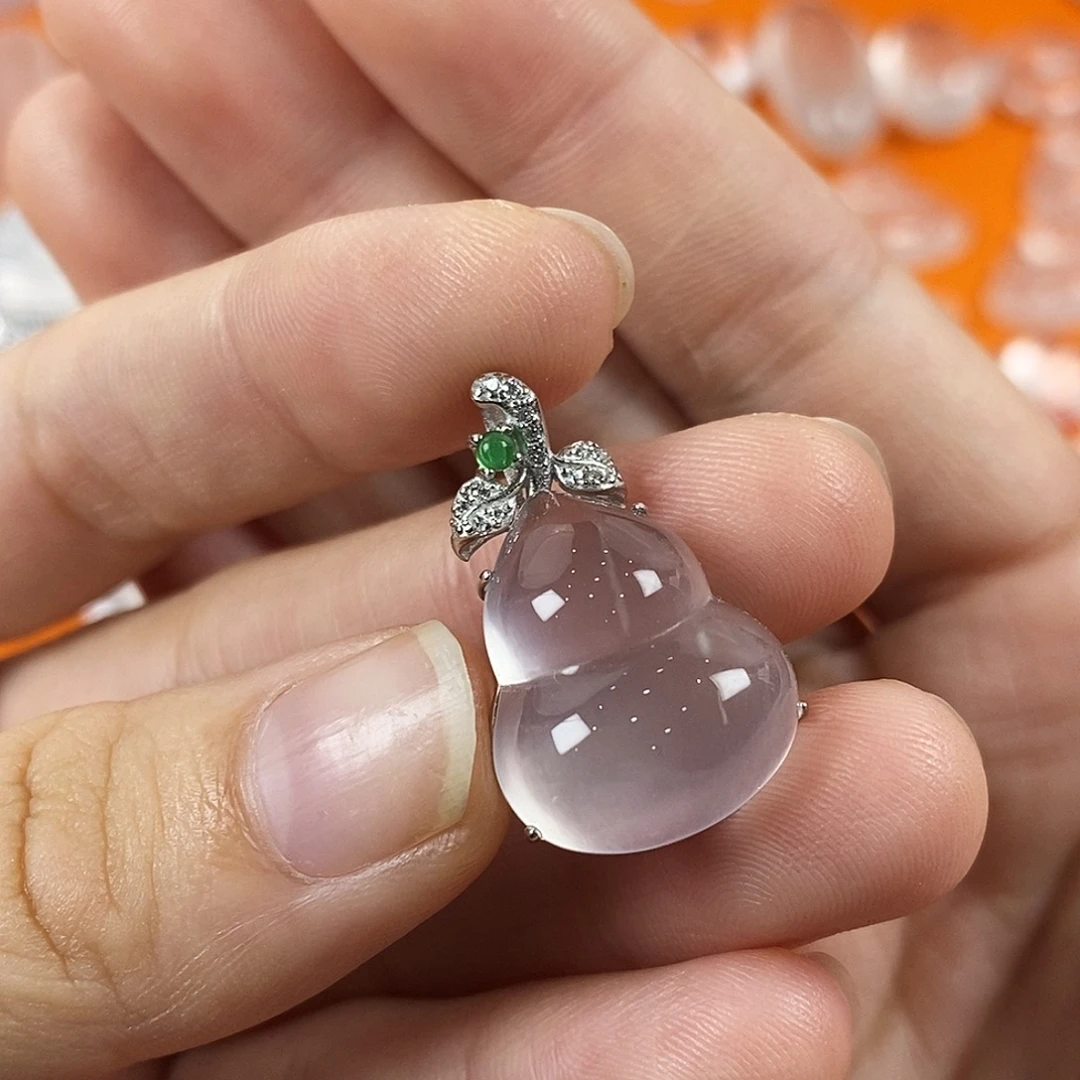 石英质玉银S925镶嵌吊坠