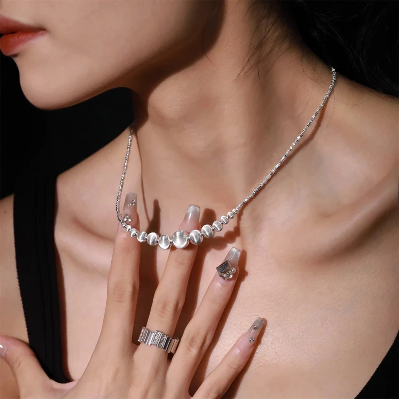 渐变猫眼碎银子项链女小众设计高级感时尚精致个性百搭气质锁骨链