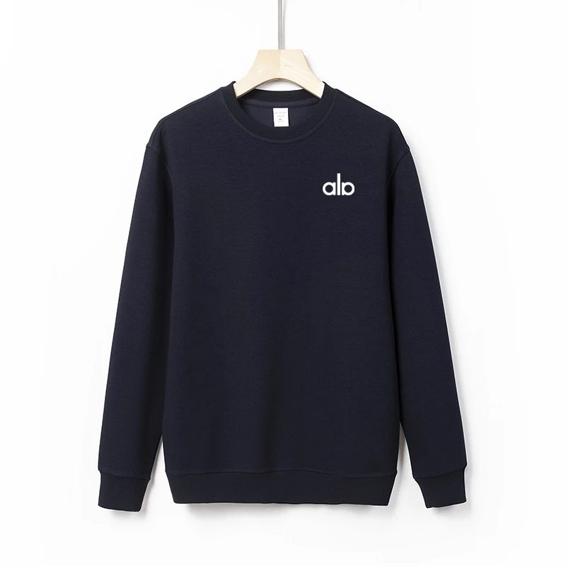 alo秋冬大码男装加绒加厚卫衣男圆领宽松重磅长袖休闲套头上衣潮