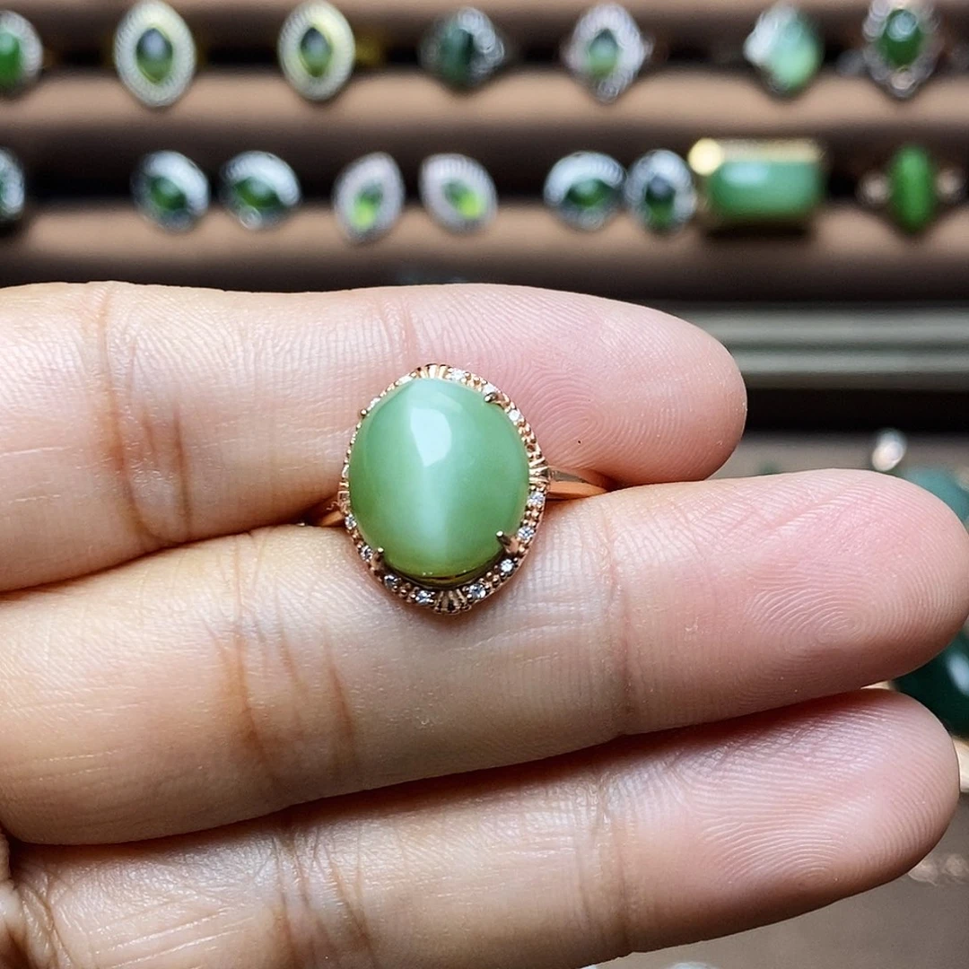 吊坠(不含链)银S925镶嵌和田玉（碧玉）戒指