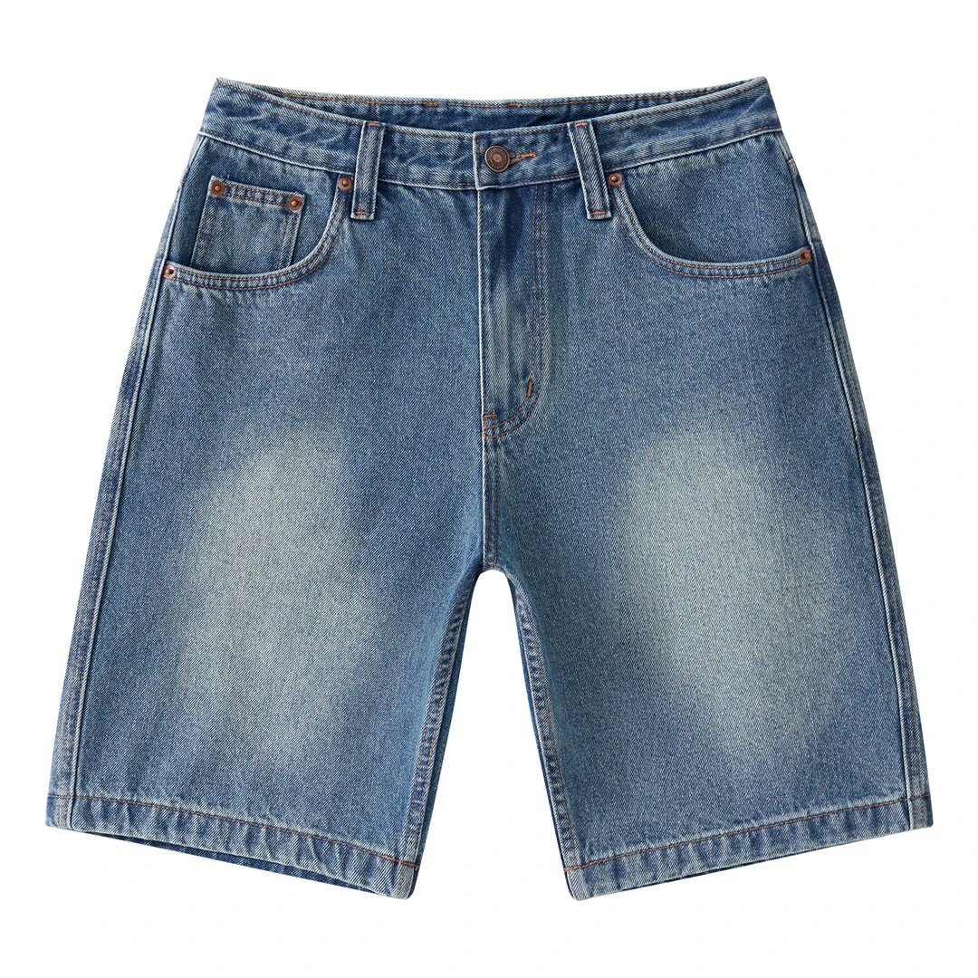 宽松纯棉无弹中腰休闲百搭水洗牛仔短裤经典港风男士时尚夏季