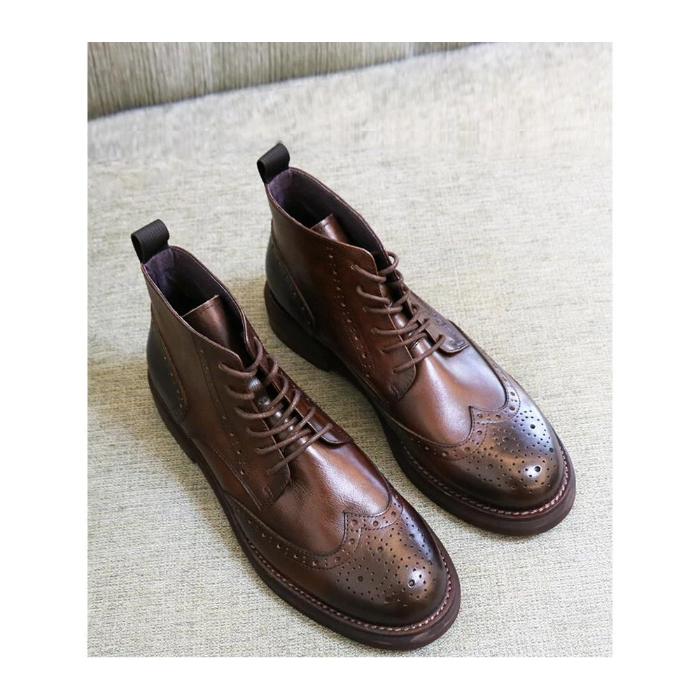 度卡奴英伦风复古马丁布洛克高帮真皮冬季休闲男士英伦厚底马丁靴