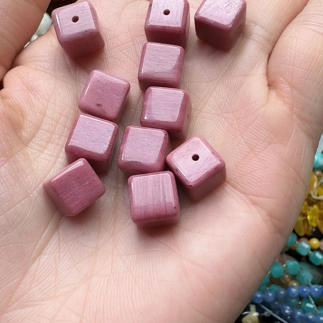 玛瑙/玉髓合金珠宝半成品三颗10mm红木纹方糖