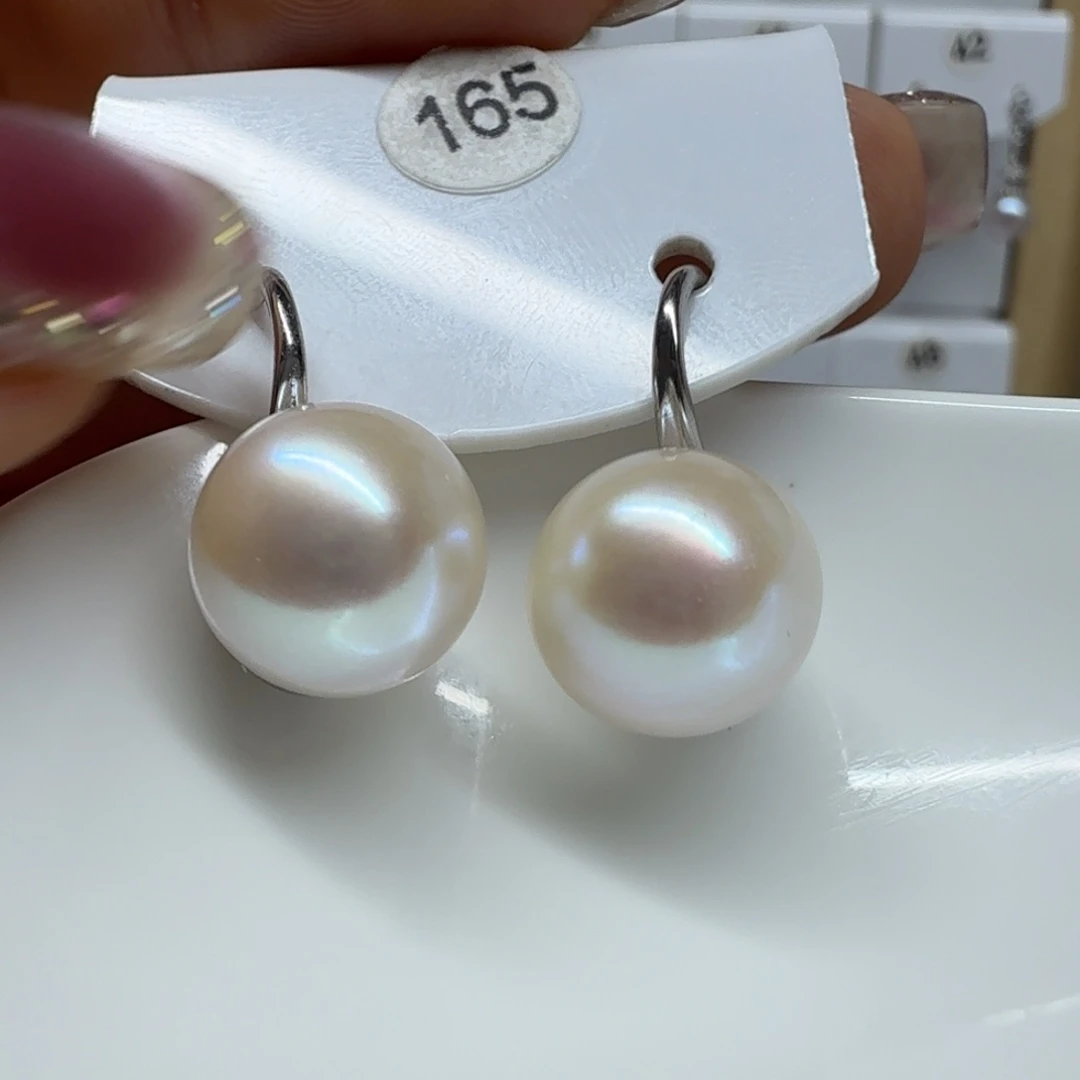 安***妮耳饰淡水珍珠银S925镶嵌珍珠11.8