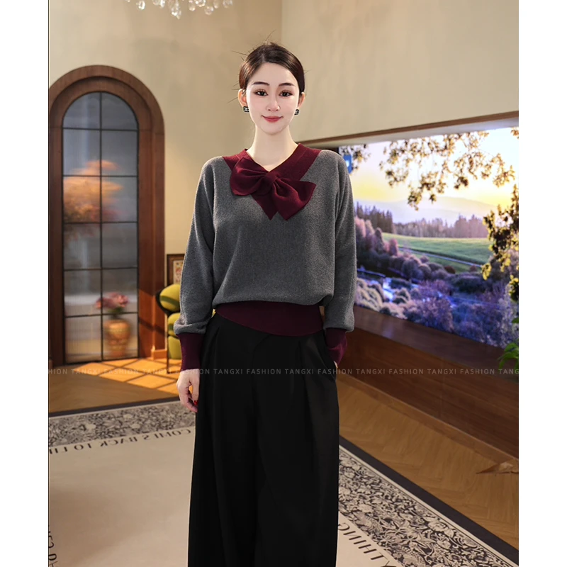 唐熹预售2024秋冬新款【ZM-D753】含绵羊毛灰色针织衫打底毛衣lxf