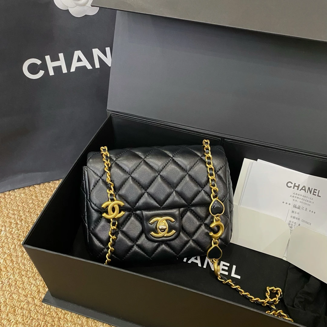 95新 Chanel/香奈儿 22k黑金羊爱心珐琅方胖子 大全套