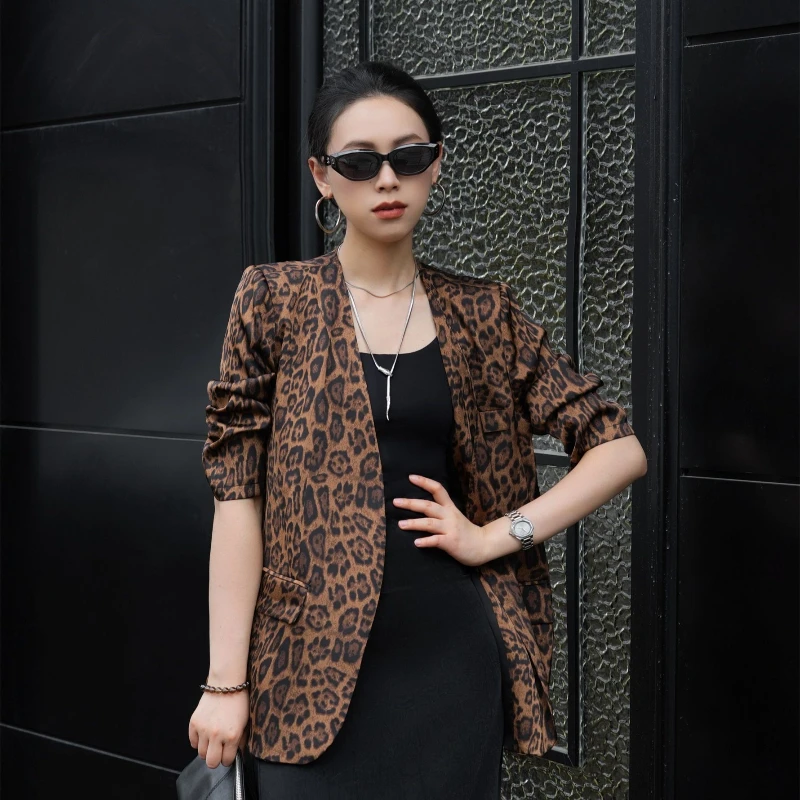 POPULARYW【牧色非野】Z·R上品屋 复古豹纹宽松减龄垂感西装外套