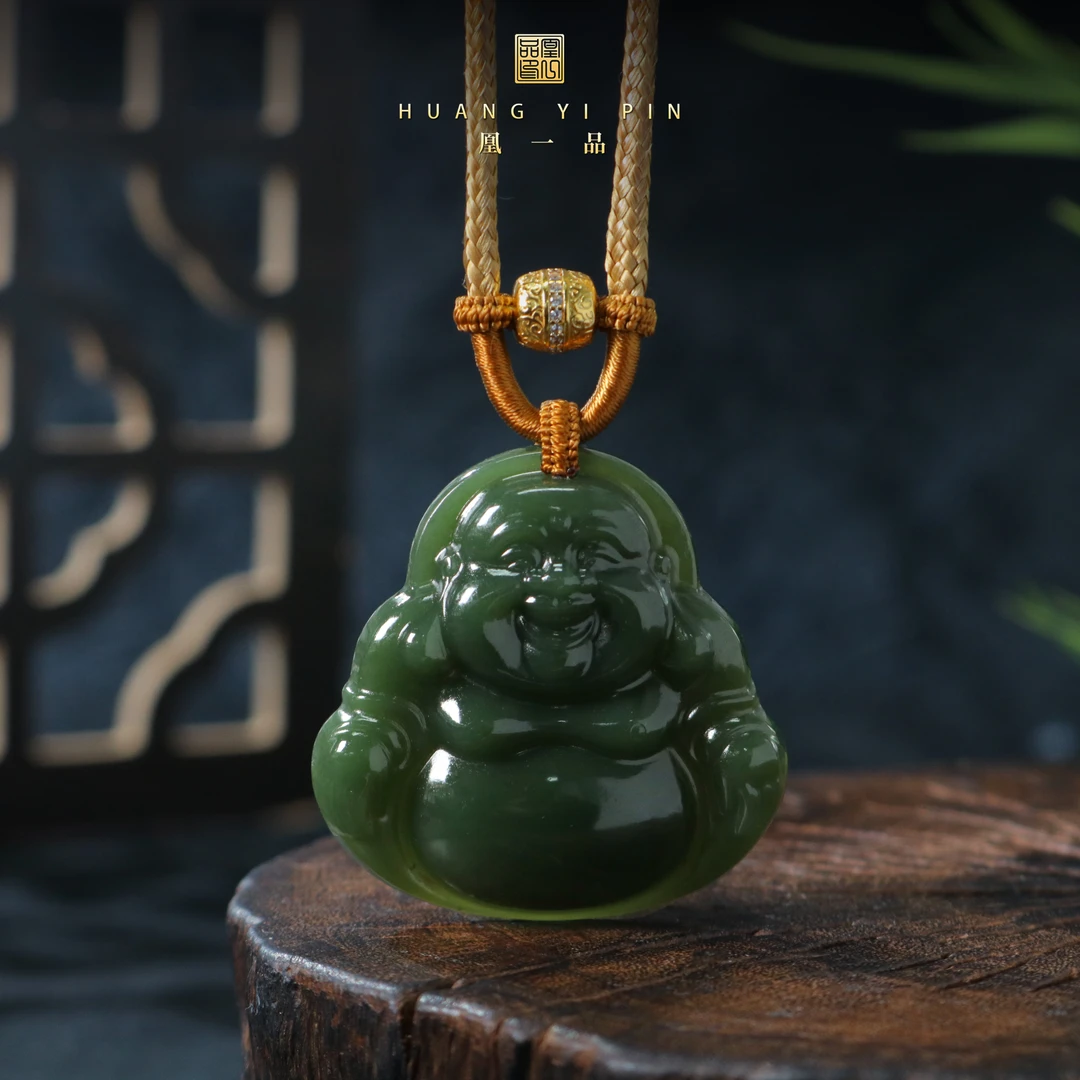 【凰一品】和田玉高油松柏绿佛公吊坠S925