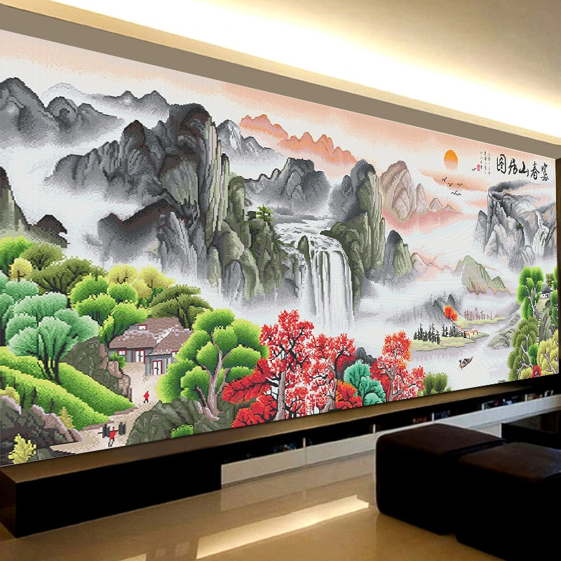 富春山居图十字绣山水风景版满绣现代新中式大幅客厅办公室自己绣