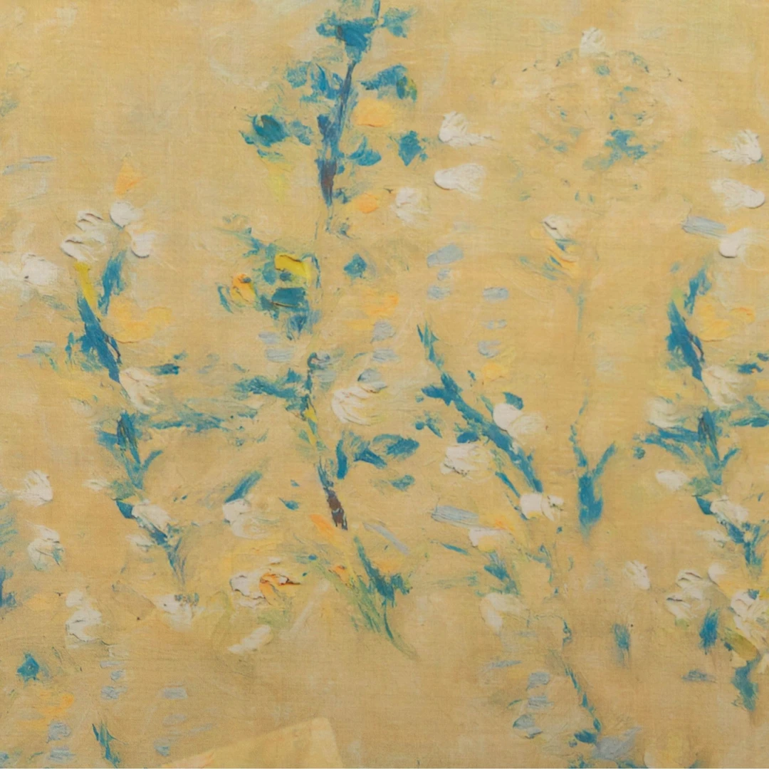 高支精品木棉 黄底绿枝 数码印花面料新工艺连衣裙旗袍柔软透气