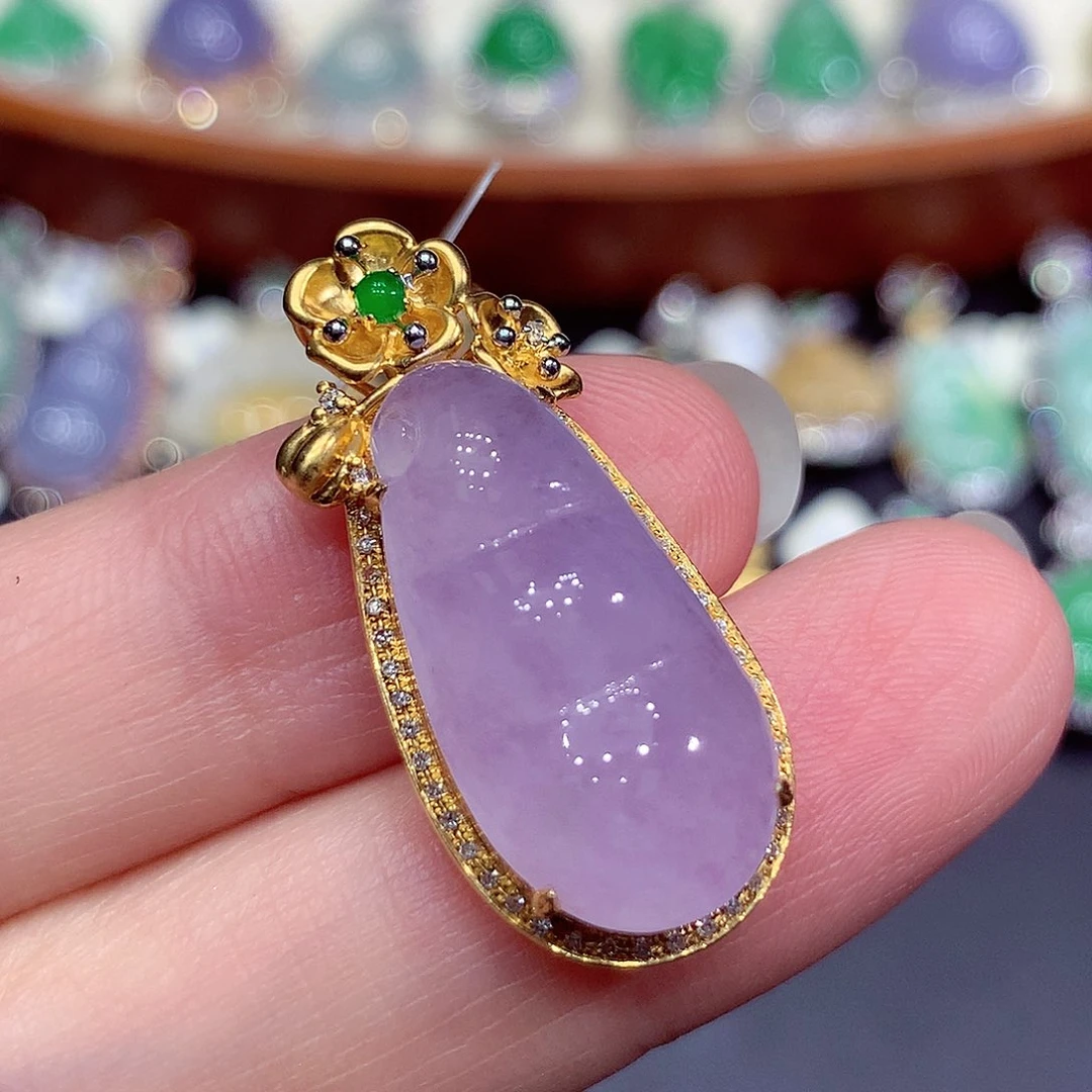 翡翠18K金镶嵌吊坠(不含链)