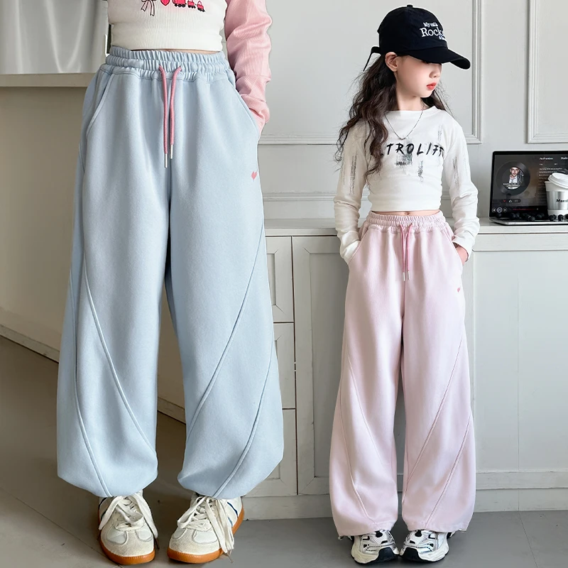 女童裤子春秋款2025新款儿童春装香蕉裤女大童弯刀裤阔腿裤长裤子