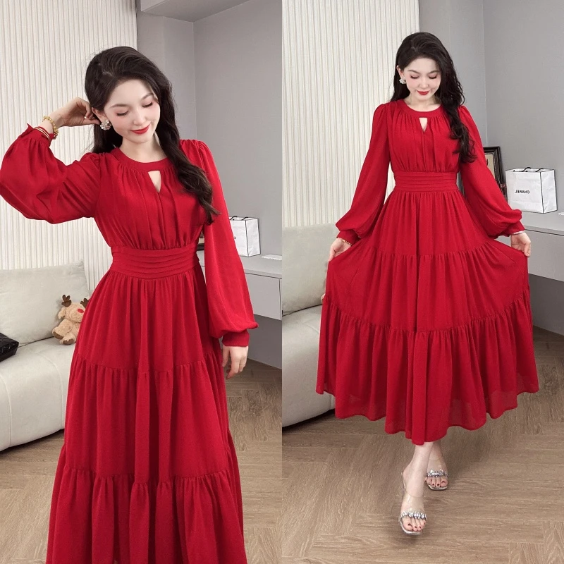 Saeda品牌女装春秋款长袖时尚优雅收腰气质法式连衣裙YF10059