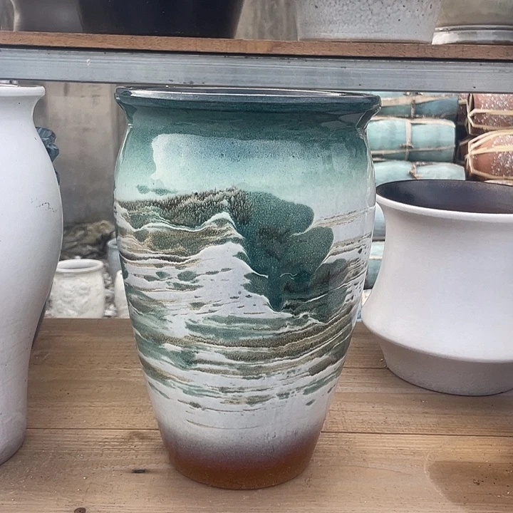 花盆紫砂口20高31一个山水画