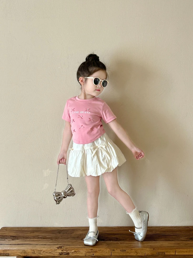 2025夏季新款女童儿童夏装女宝时髦蝴蝶结ANX035上衣半身裙1234