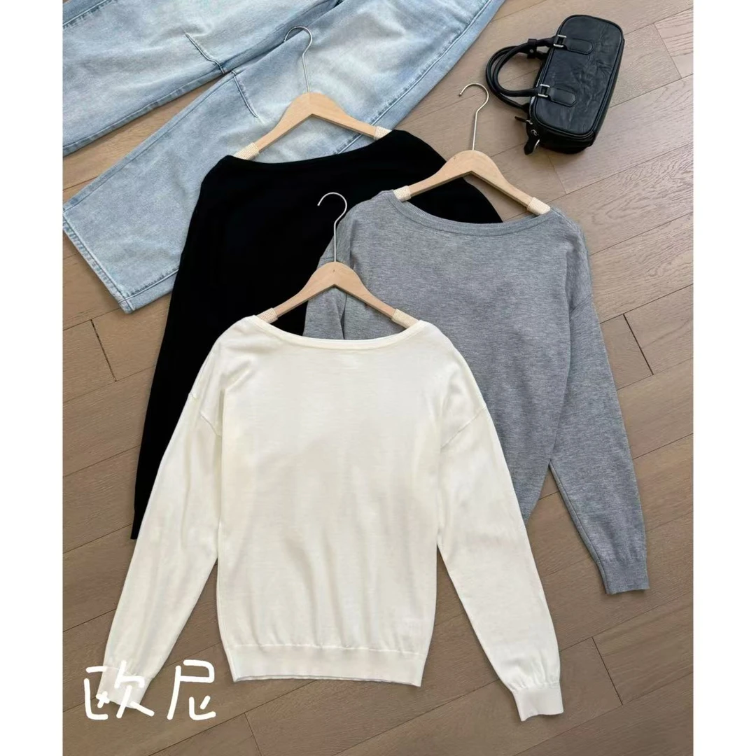 欧尼私服 2025早春小众设计款一字领时尚百搭斜肩针织衫2502C159