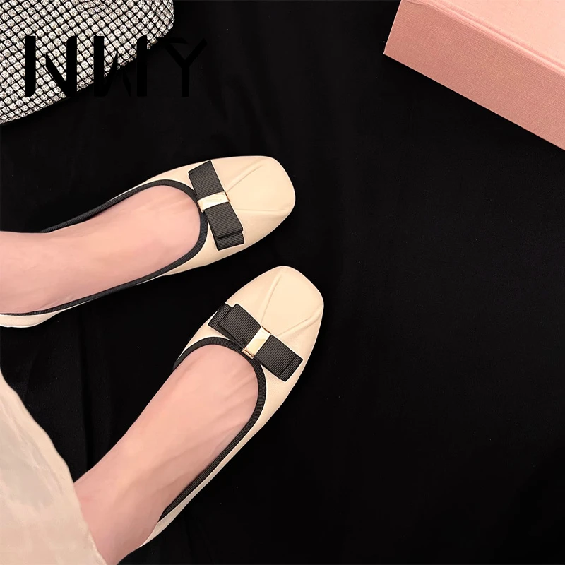 经典版~法式皮面蝴蝶结平底芭蕾鞋女新款浅口软底单鞋瓢鞋奶奶鞋