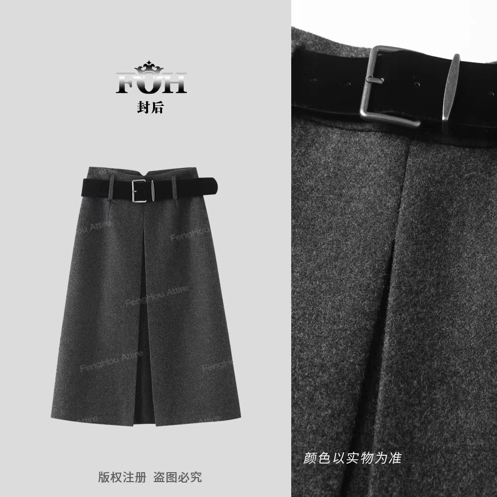 【封后轻奢设计】秋冬新款遮胯显瘦带腰带设计感半身裙11293