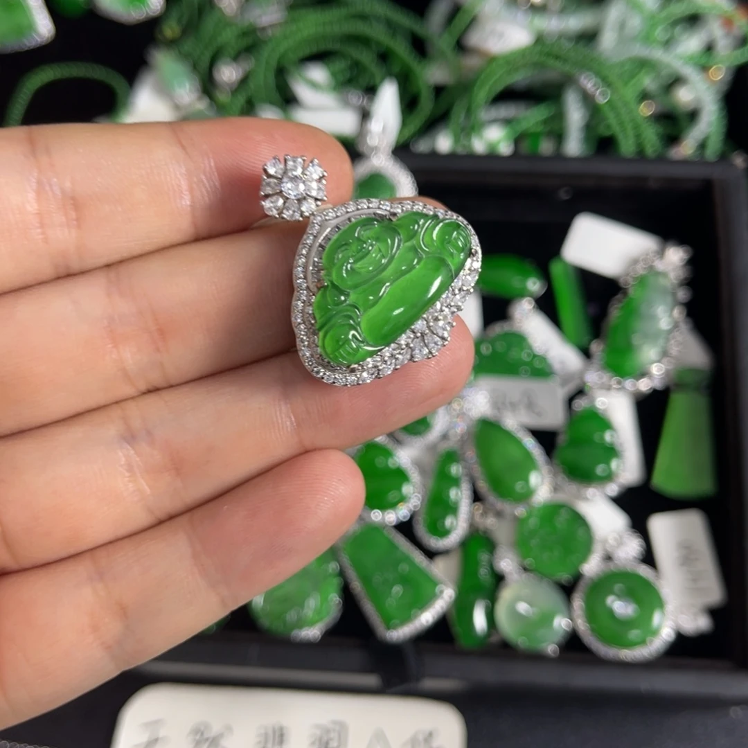 翡翠银S925镶嵌戒指翡翠佛公