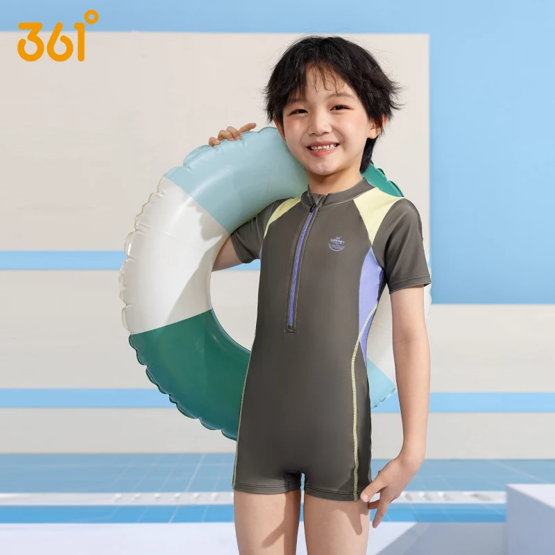 361°儿童泳衣男童连体2025新款男孩中大童初中生专业游泳训练泳装