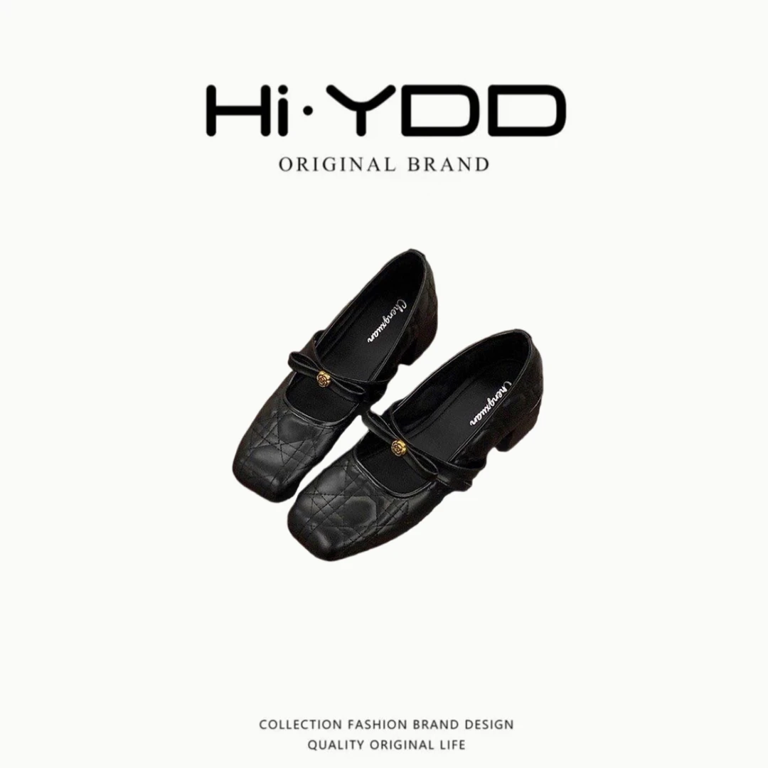 YDD【2620】2026新款百搭复古粗跟小香粉单鞋