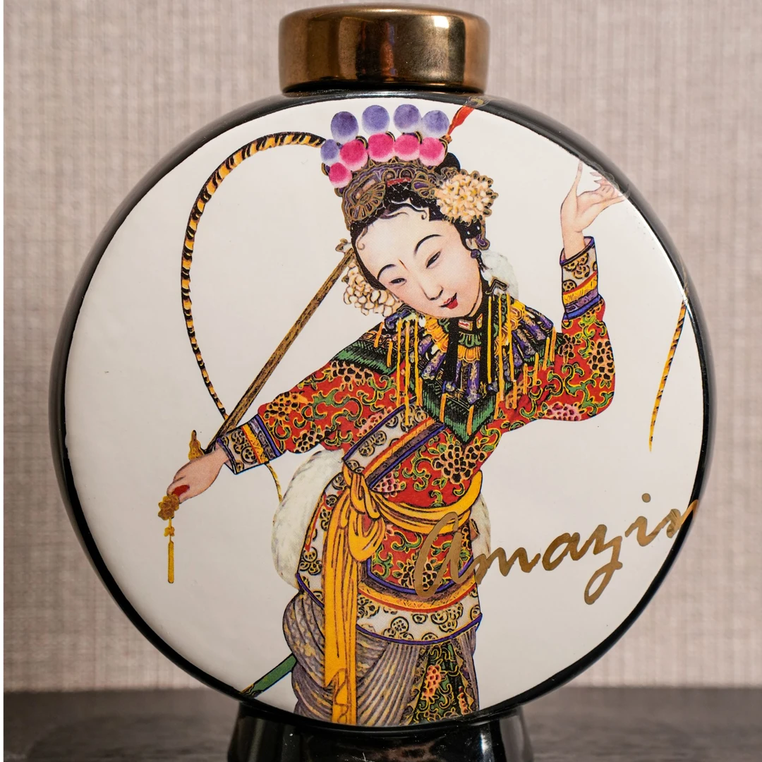 戏曲扁圆瓶中国风装饰花瓶中式风格客厅书架博古架