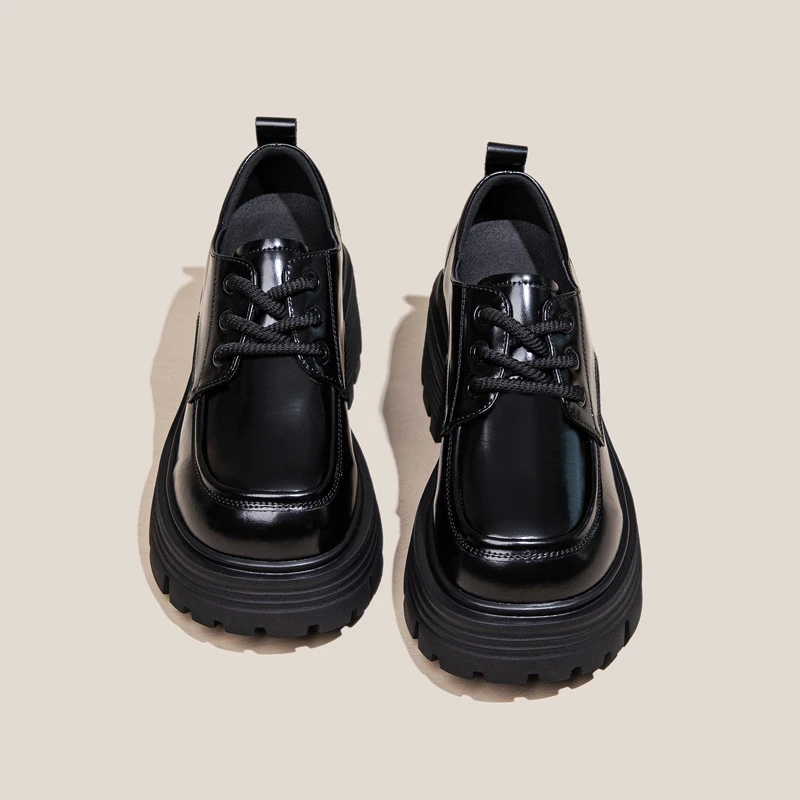 真皮厚底乐福鞋女鞋子2025春秋新款粗跟英伦风百搭高跟小皮鞋单鞋