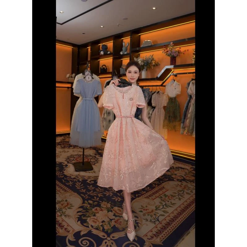 【G】拼接套头法式法式收腰仙女连衣裙时尚女装白色复古 GS-56128