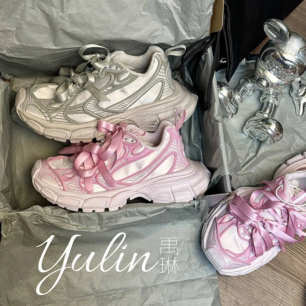 【YULIN】甜酷风~蕾丝蝴蝶结厚底透气网面老爹鞋