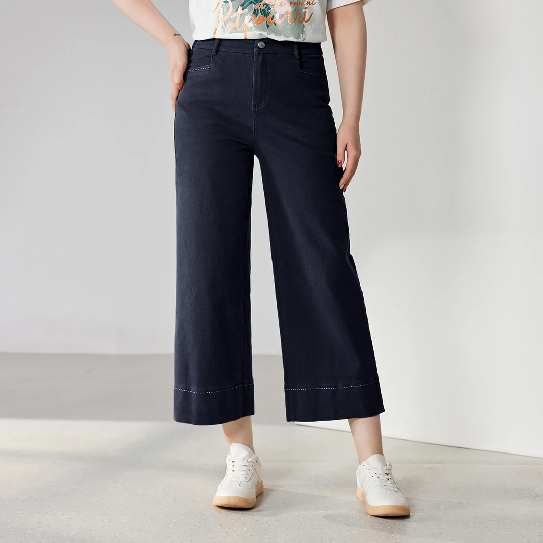 【烟罗漫夏-斜纹棉】MsShe大码女夏装松紧腰阔腿九分裤M2505052