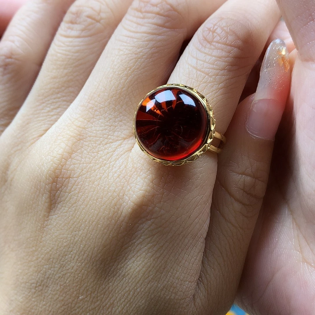 血珀戒指银S925镶嵌小****5戒指
