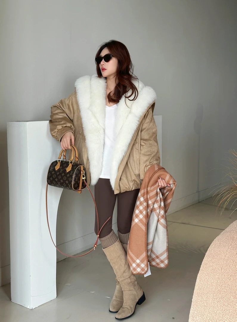 J.herrbem简赫本25款冬季狐狸毛大毛领鹅绒韩系高货外套