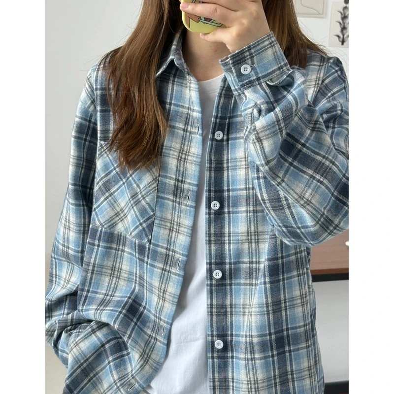 2025爆款潮牌格子衬衫网红痞帅情侣高级感长袖衬衣时尚拼色学院风