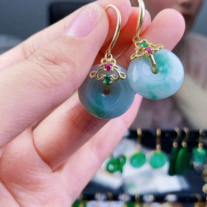 翡翠耳饰银S925镶嵌饰品