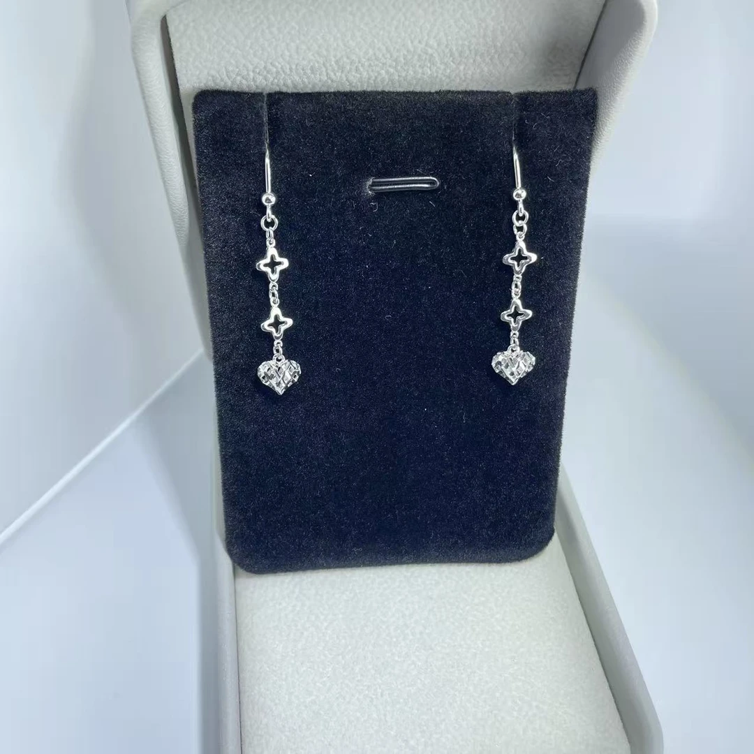 PT950 铂金耳饰  四叶草爱心耳钩 长约4cm S 01250