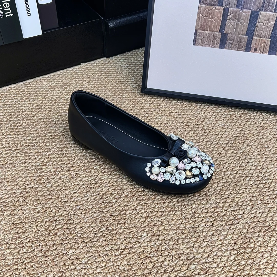 【2CM】气质时尚百搭低跟软底圆头浅口水钻单鞋F89938