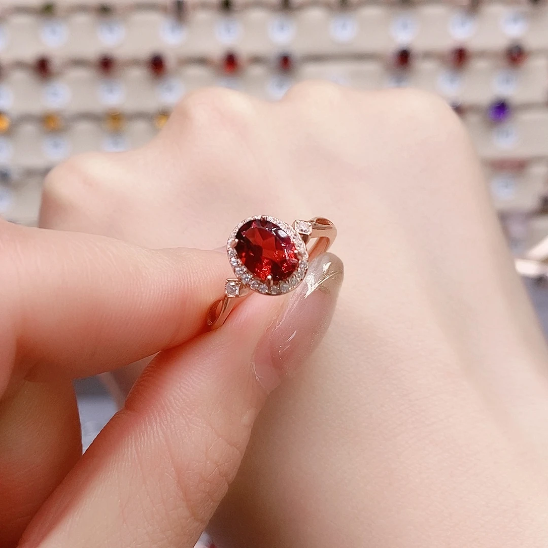 石榴石戒指银S925镶嵌戒指