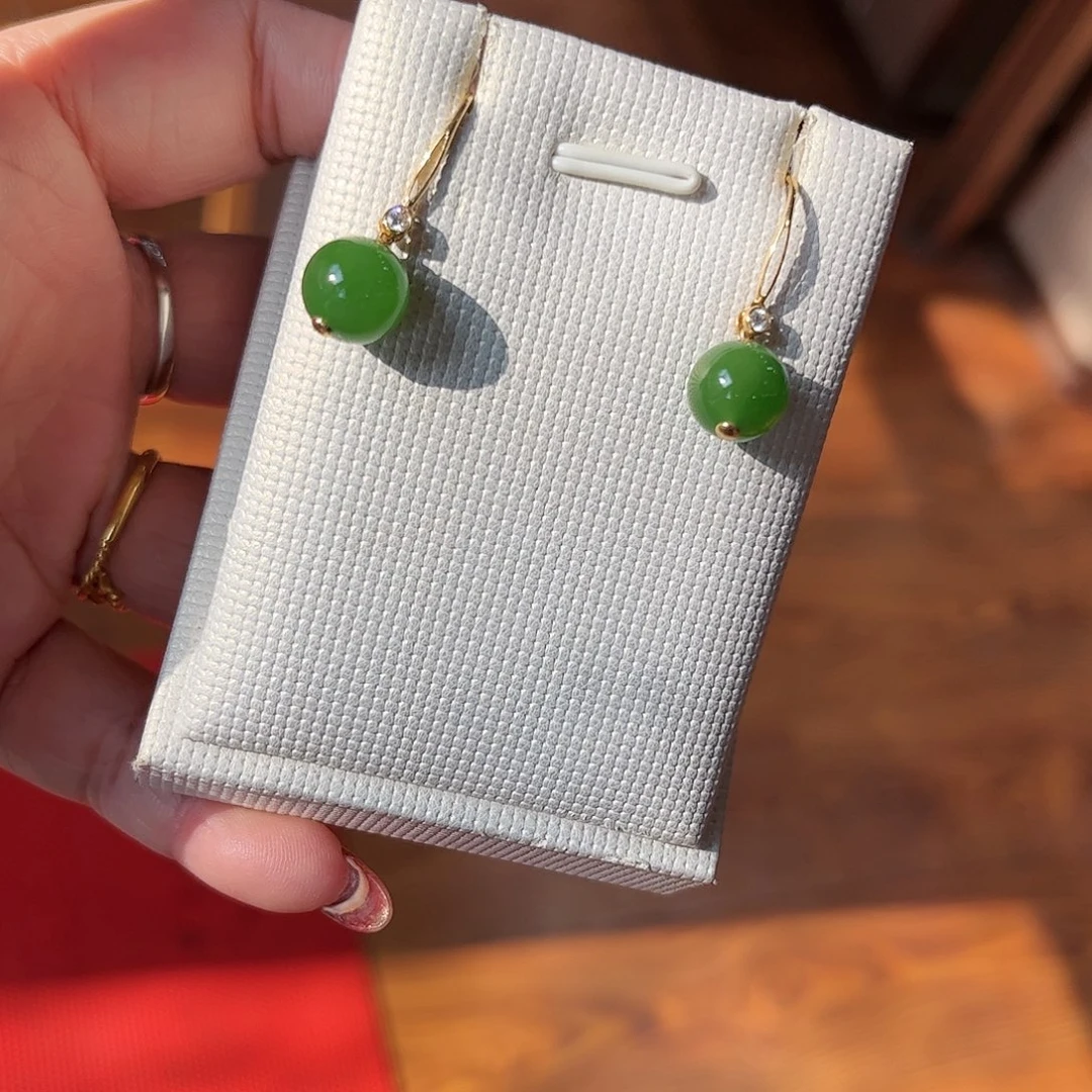 和田玉耳饰18K金镶嵌